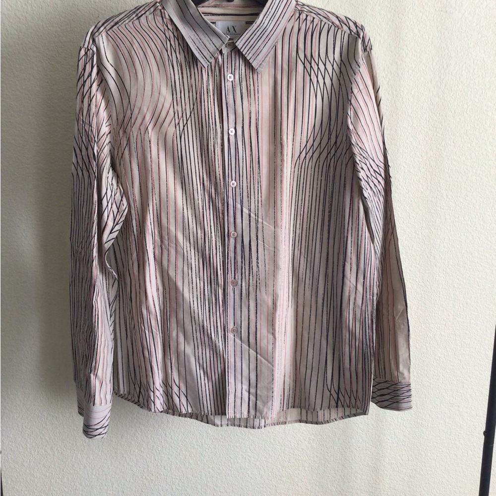 M004 Armani Exchange Pink Striped Button Down Shirt